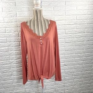 Moral Fiber Peach Lace Trimmed Top